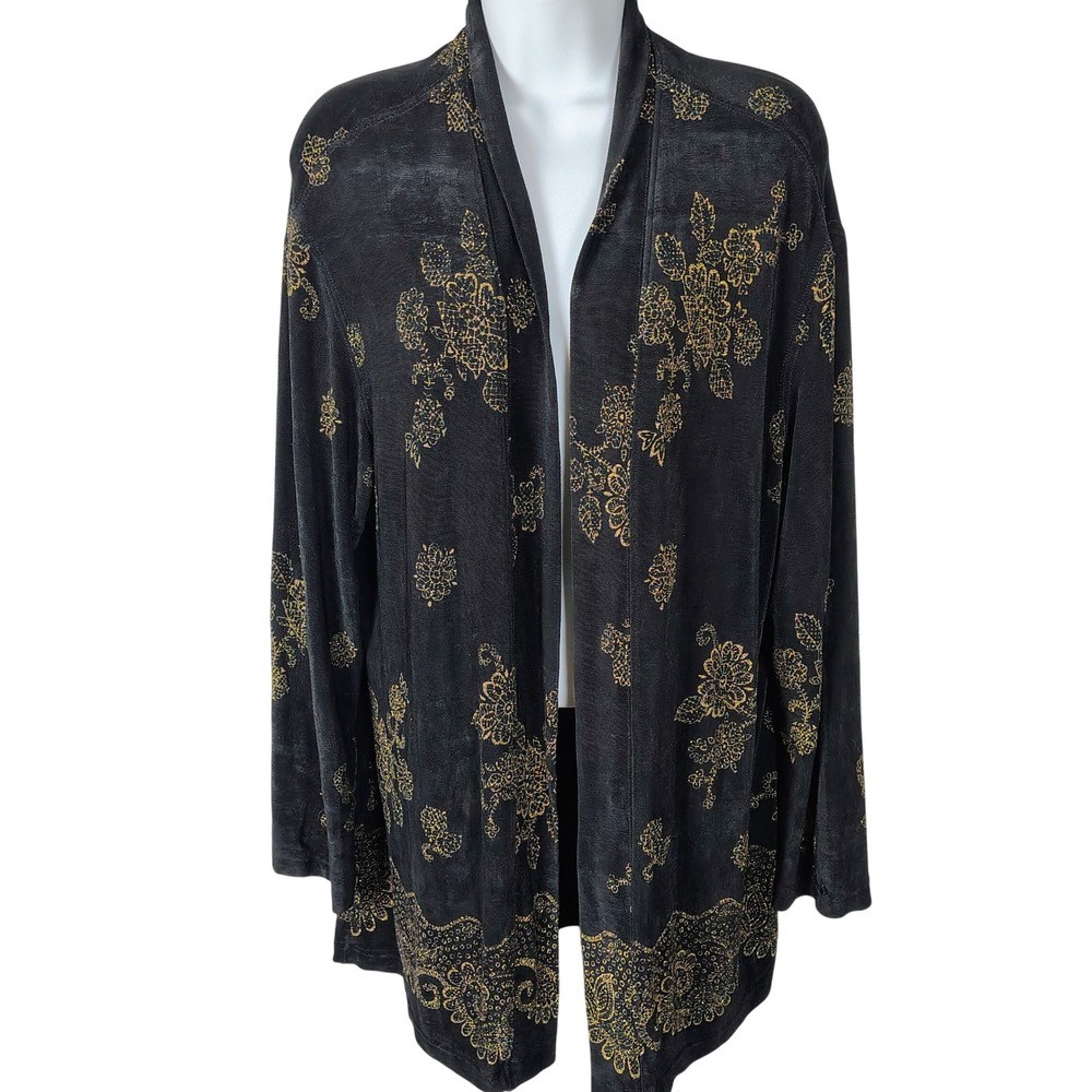 The Travel Collection Black Gold Floral Glitter Slinky Cardigan  Med whimsi vamp